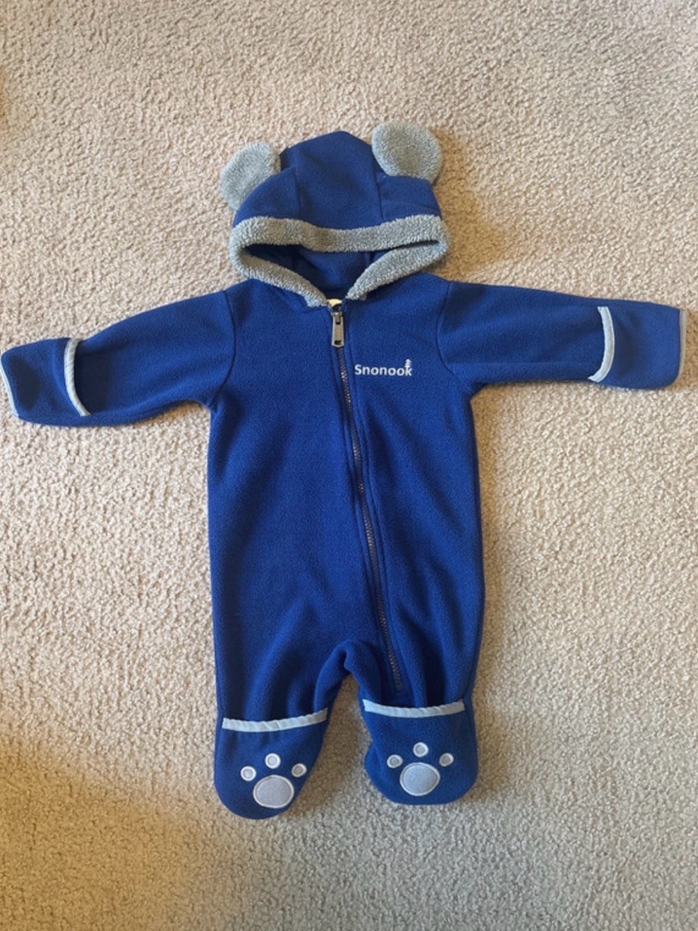 Snonook boys 0-3m blue bear fleece baby bunting hooded romper